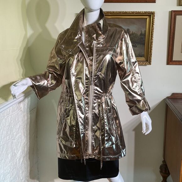 Joseph Ribkoff Foiled Gold Metallic Trench Coat - Picture 6 of 16